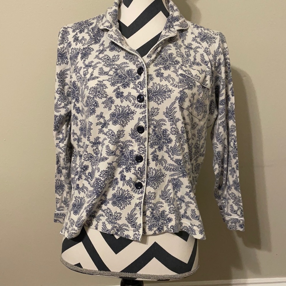 Charter Club Button-Down Blue Paisley Pajama Top